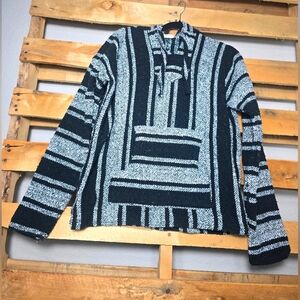 Vel Mex Mexican Baja Hoodie Pullover Sweater Size:L Color:Dark Green/Gray White